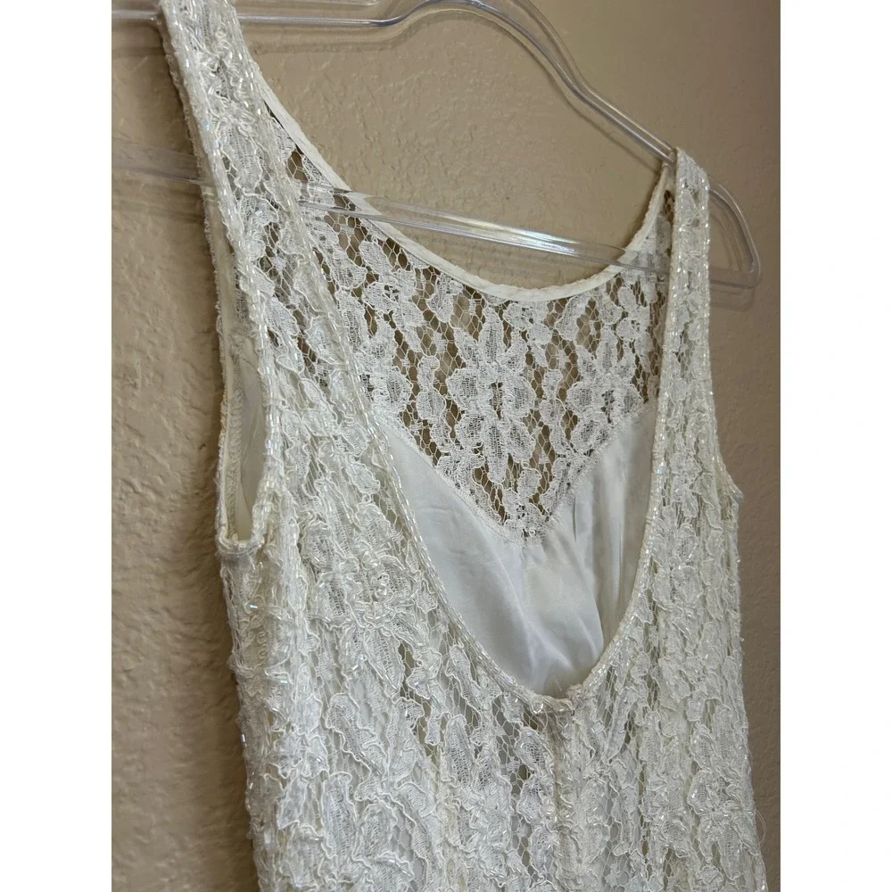 Vintage 90s Cache Ever After Ivory Lace Sequin Maxi Gown Dress Womens 6 Ivory - Picture 15 of 16